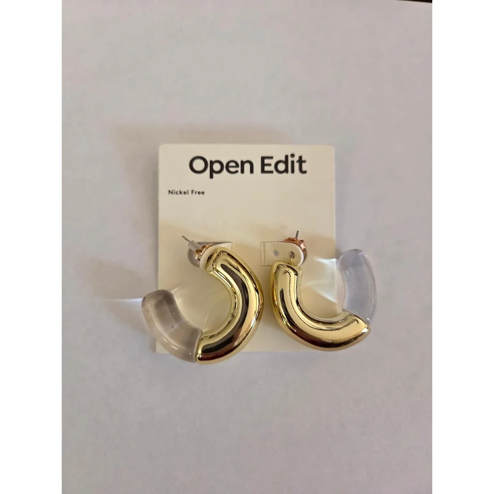 Open‎ Edit Nickel Free Gold Tone Clear Lucite Hoop Earrings NEW